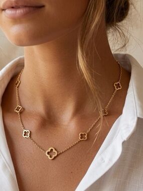 Gold Plated Clover Necklace stainless steel womens jewelry